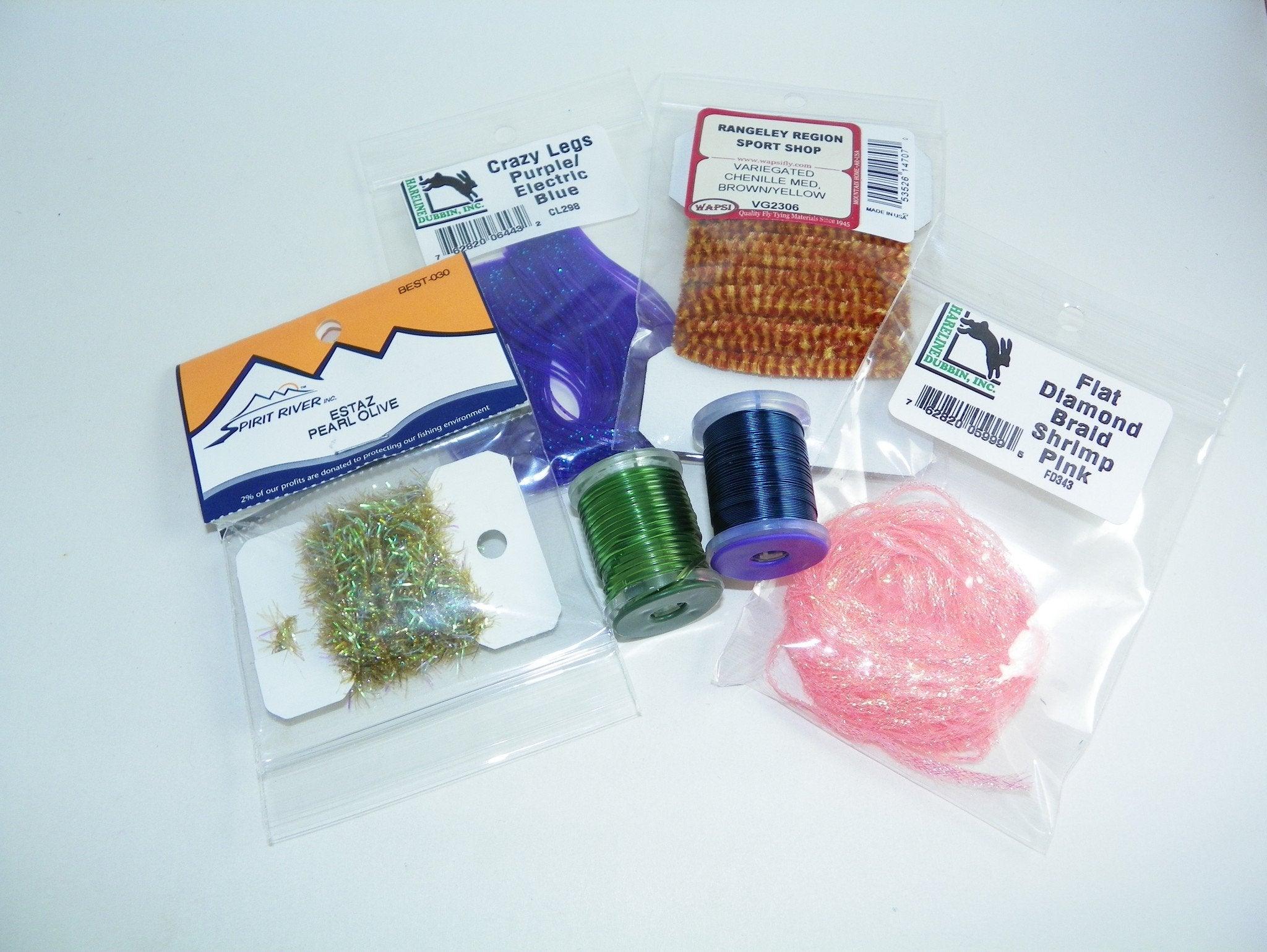 Small variety of spools and packs of fly body material