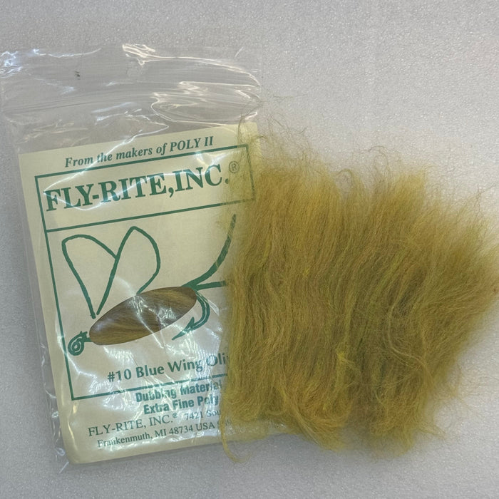 Blue Wing Olive packaged dubbing along side swatch of it