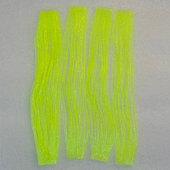 Four strips of chartreuse silver flake sili legs