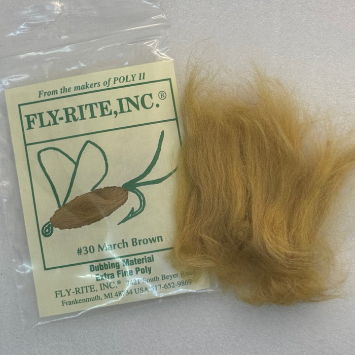 March Brown packaged dubbing along side swatch of it