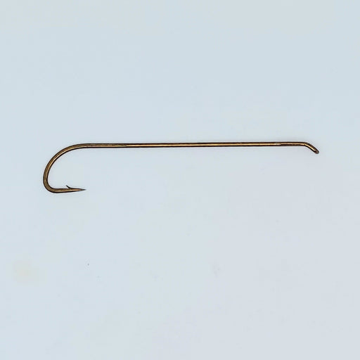 Single 10x long fishing hook on a light blue background