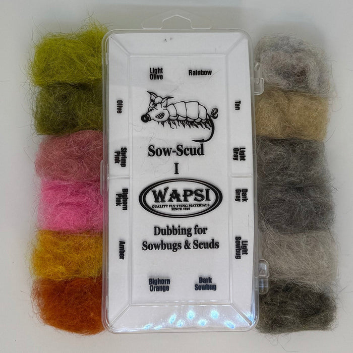 12 patches of color next to their color names around plastic dispenser