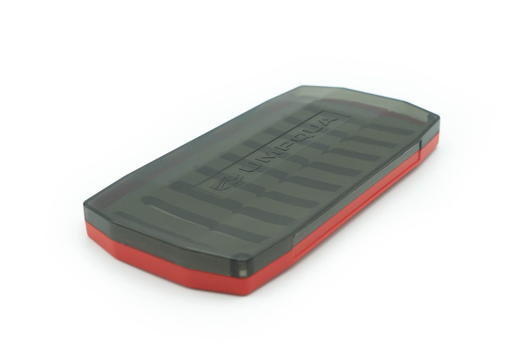 A closed box view of the Umpqua Lt Standard foam box with red base