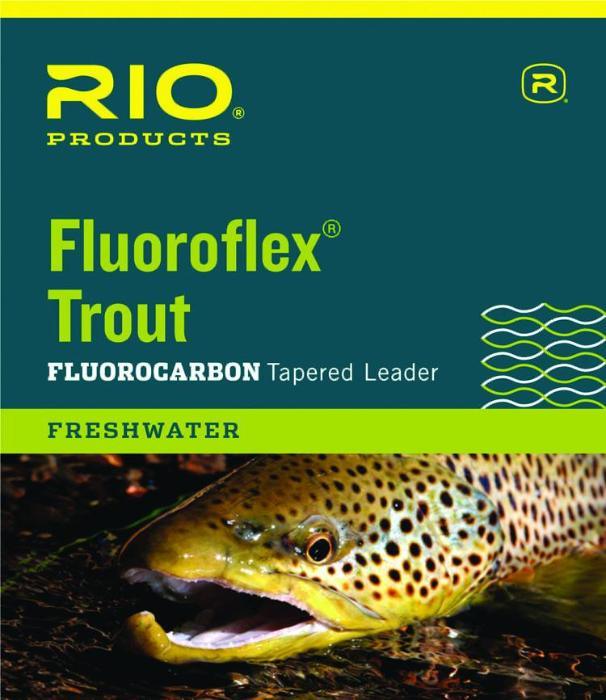 rio fluoroflex tapered leader label with photo of open mouthed fish