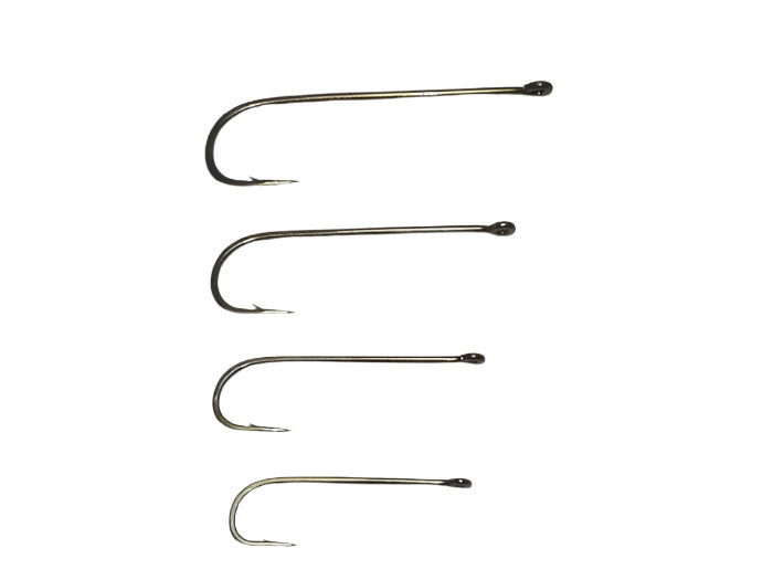 four sizes of mustad r75s-9674 streamer hooks from Rangeley Maine fly fishing shop