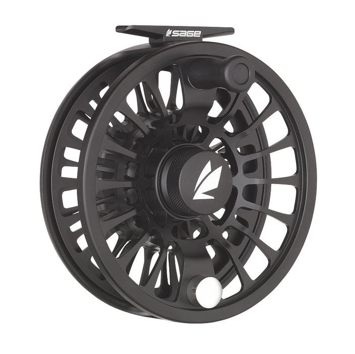 Sage Thermo reel in stealth color at an angle