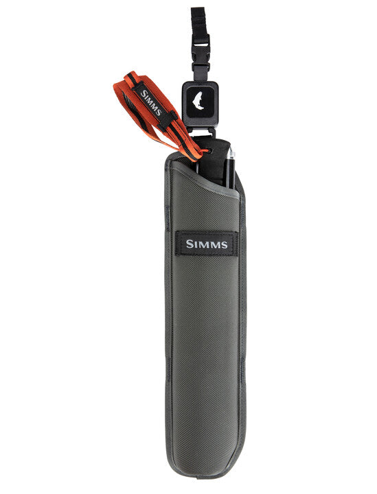 Wading staff in gray carrying pouch with black strap and orange insert