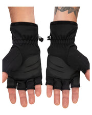 Black half-finger gloves with SIMMS logo, knuckle padding and elastic wrist