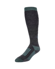 Women's merino thermal OTC sock, dark charcoal with teal cuff and heel-toe stripes