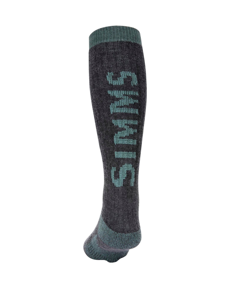 Women's merino thermal OTC sock, dark charcoal with teal logo on leg