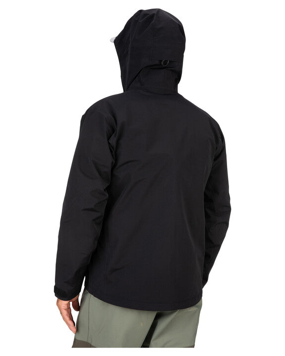 Simms Freestone wading jacket, black, rear view with hood