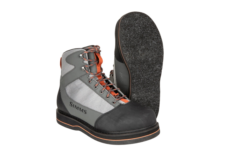 Simms Tributary felt bottom boots, dark gray with orange laces