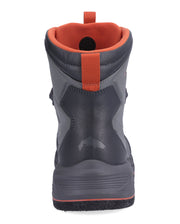 Wading boot with dark gray upper and orange lining at collar, red-trim outsole edge