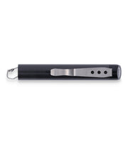 Carbon fiber retractor with silver tip attachment and three ventilation holes on dark handle