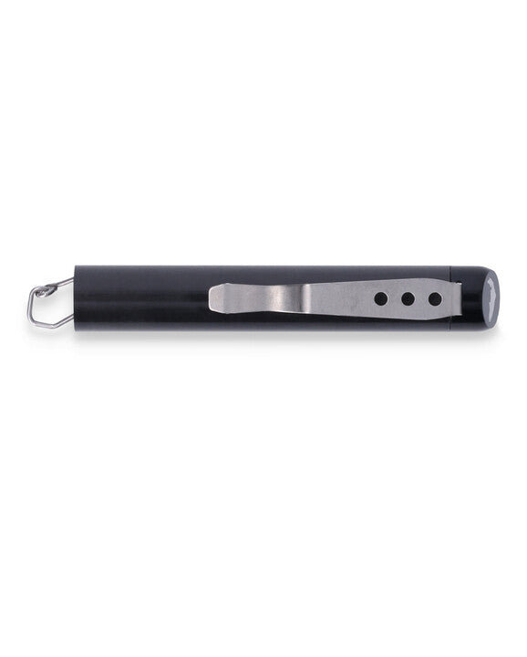 Carbon fiber retractor with silver tip attachment and three ventilation holes on dark handle