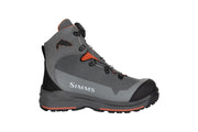 Slate gray fishing boot with BOA-style dial, black trim, orange accents, lace-up.