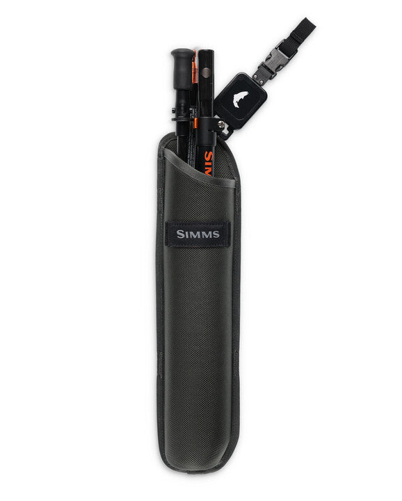 Simms wading staff in gray padded sheath with belt strap and carry loop