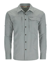 Men's guide shirt with Simms logo, gray, button front and two chest pockets