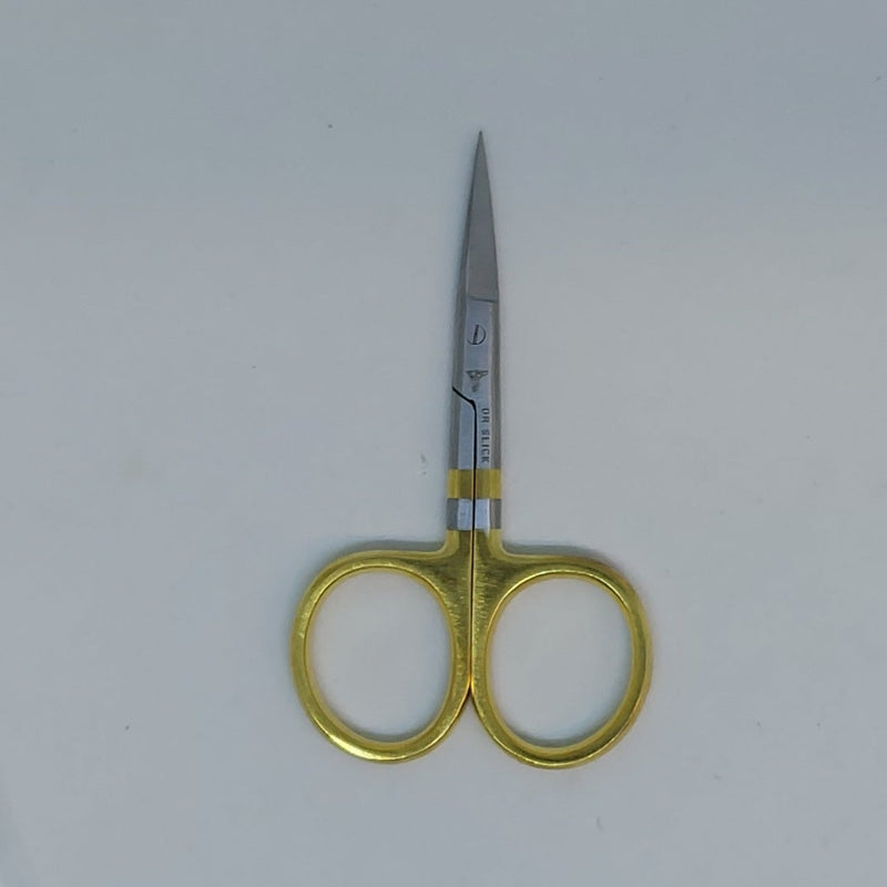 All-purpose scissors with gold handles and pointed metal blades