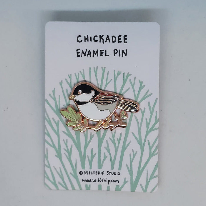 chickadee enamel pin from Wildship Studio