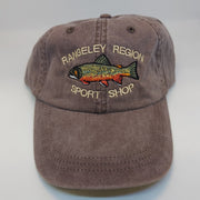 Brook trout hat in espresso brown with embroidered fish patch on the front