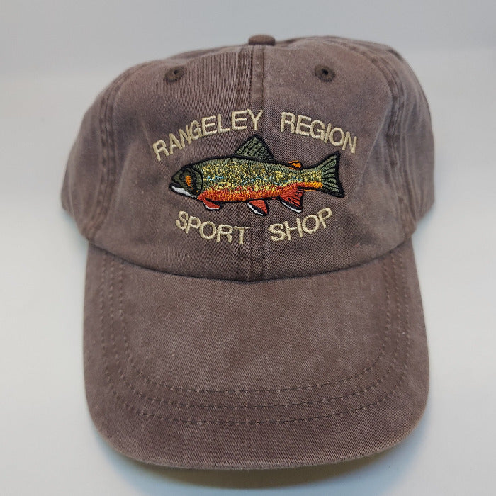 Brook trout hat in espresso brown with embroidered fish patch on the front