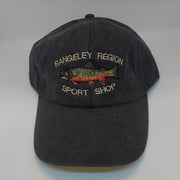Brook trout hat in charcoal with embroidered fish patch on the front
