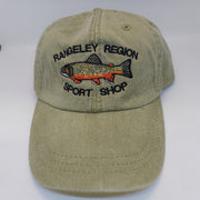 Brook trout hat in khaki green with embroidered fish patch on the front
