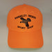 A blaze orange ball cap with embroidered flying grouse and shop name