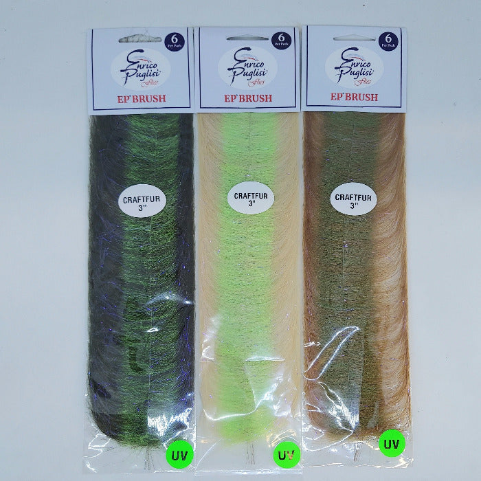 Craftfur brush 3 in set: dark olive, sand/chartreuse, and brown/olive bristles