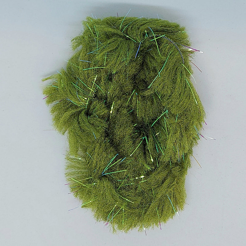 CCT body fur swatch in olive green with long fuzzy fibers