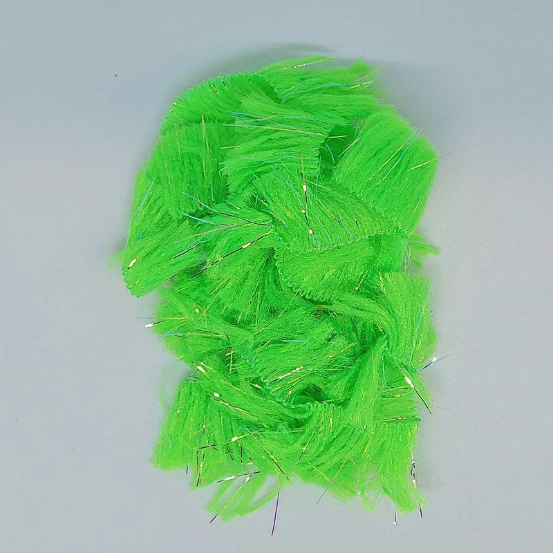 CCT body fur swatch in bright neon green with long fuzzy fibers