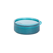 Fly puck container, teal translucent with side loop and ridged design