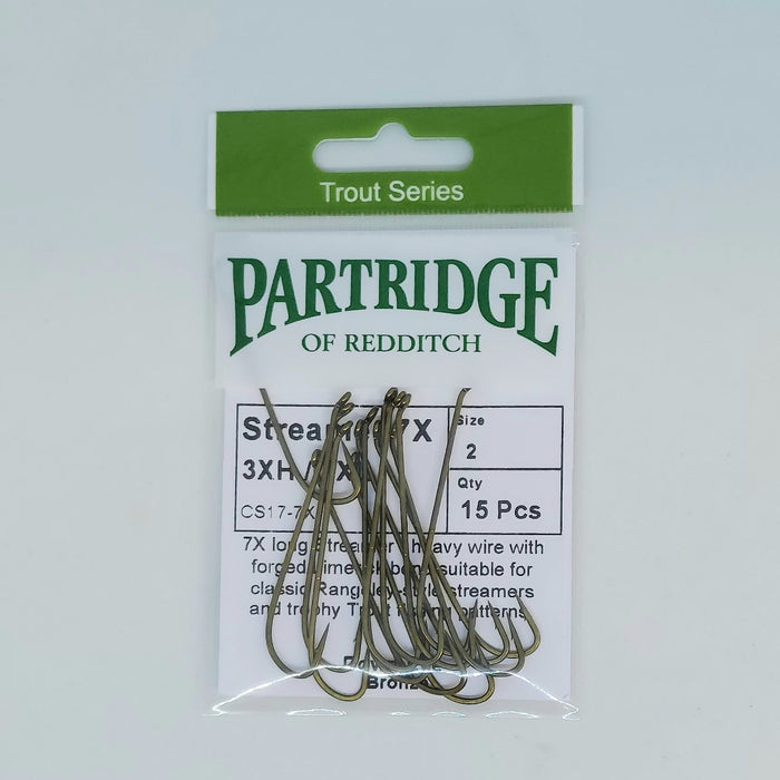 a package of 15 7x long streamer hooks by Partridge of Redditch