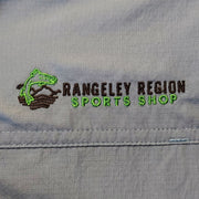 Rangeley Region Sports Shop logo on gray fabric seam
