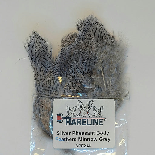 silver pheasant body feathers from Hareline dyed minnow grey