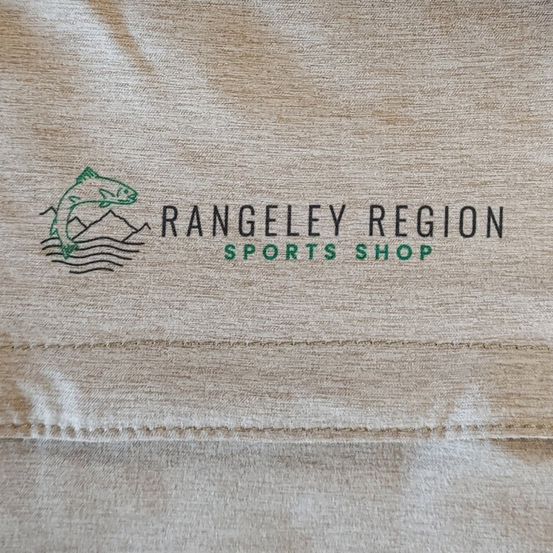 Embroidered fish icon and Rangley Region Sports Shop chest graphic