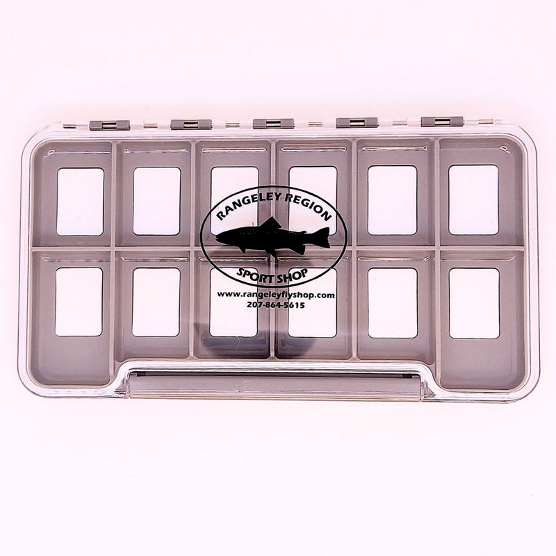 Thin 12-compartment magnetic organizer box with gray hinged lid