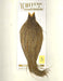 Gold and dark speckled hackle cape on backing card with flowing feather fibers.