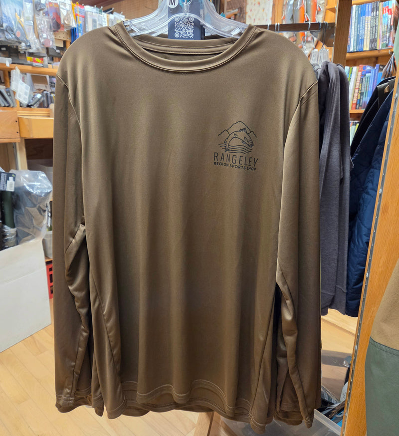 Moss green long-sleeve T-shirt with Rangerley logo at chest