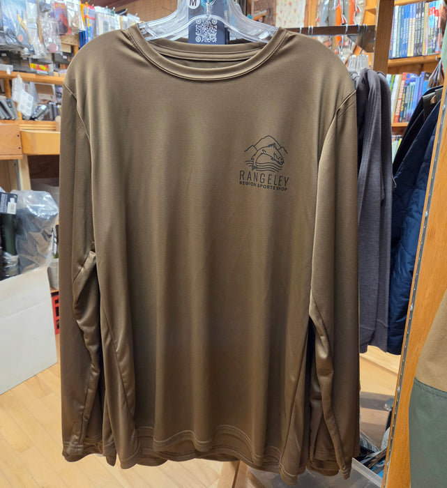 Moss green long-sleeve T-shirt with Rangerley logo at chest