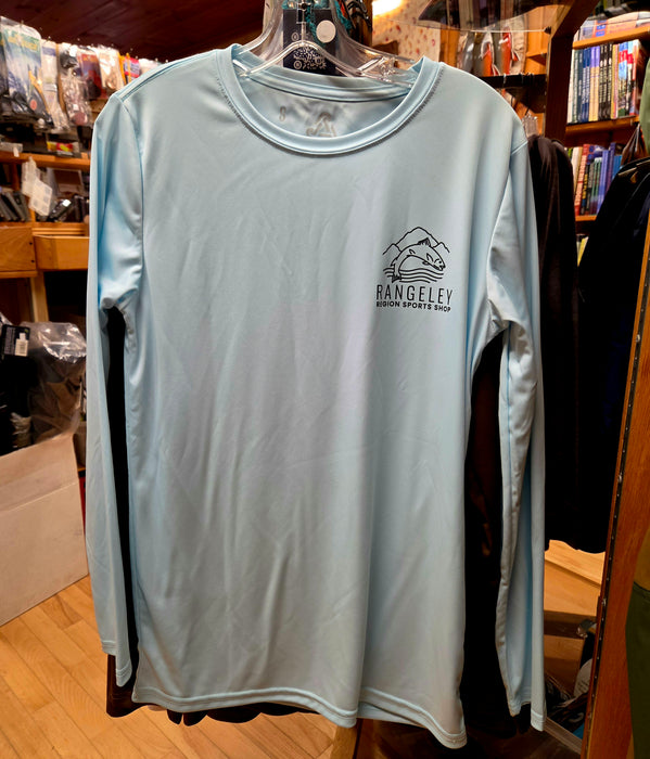Seafoam blue long-sleeve T-shirt with Rangerley emblem on chest