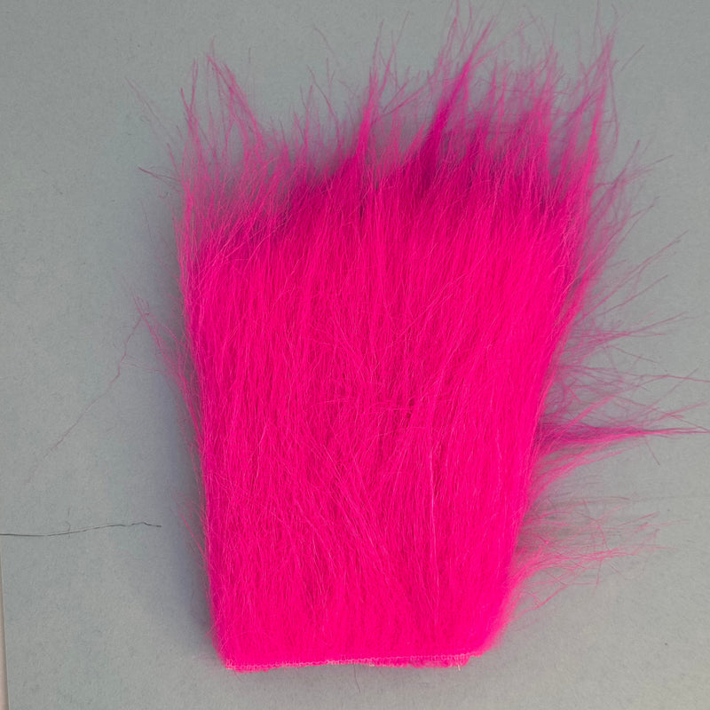 Hot pink fur fabric swatch rectangle with dense long pile