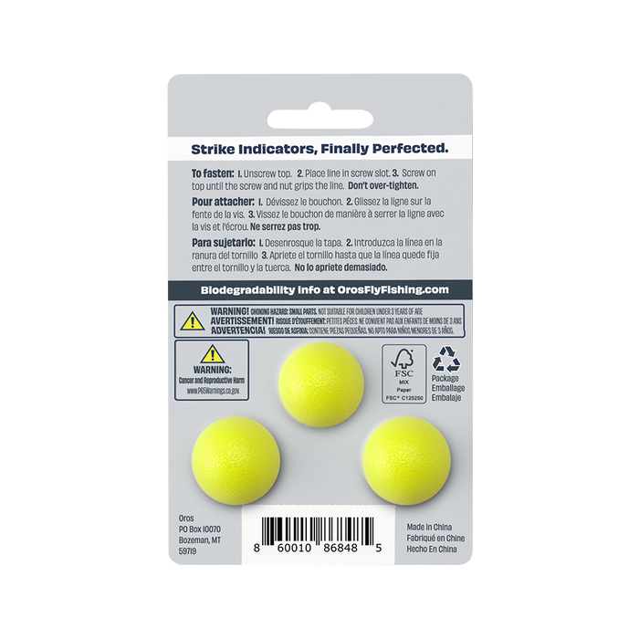 package back of Oros chartreuse strike indicators