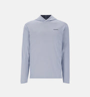 Simms men's Bugstopper hoody, heather blue pullover with hood and long sleeves