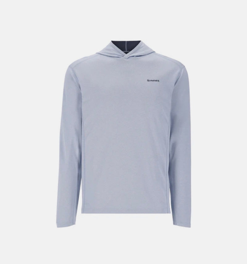 Simms men's Bugstopper hoody, heather blue pullover with hood and long sleeves