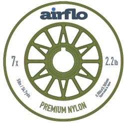 Nylon tippet spool with printed brand and Premium Nylon label