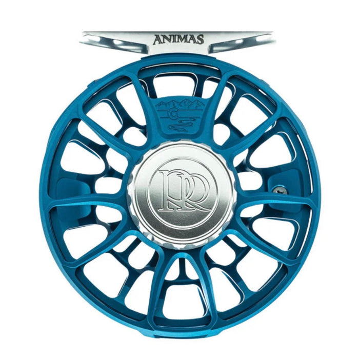Matte blue with silver accented reel on white background