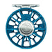 Matte blue with silver accented reel on white background