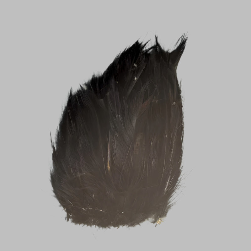 Strung neck hackle feathers, dark brown-black tuft